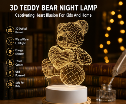 3D Teddy Bear Night Lamp – Cute LED Table Light for Bedroom & Home Decor
