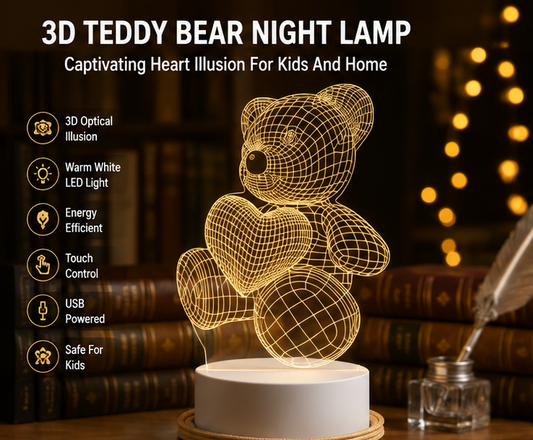 3D Teddy Bear Night Lamp – Cute LED Table Light for Bedroom & Home Decor